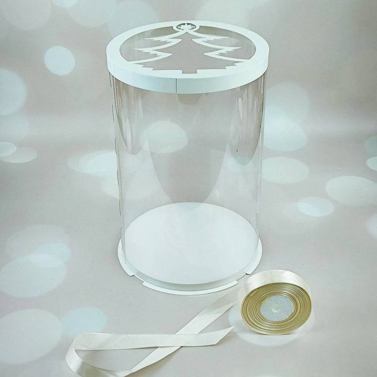 Rohrbox d200, h300 weiß mit transparentem Deckel Tannenbaum