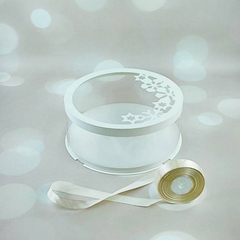 Runde transparente Box D250, h100 mm,weiße, Schneeflocke