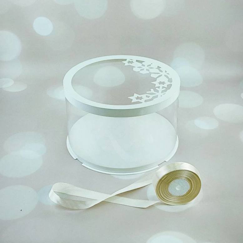 Runde transparente Box D250, h150 mm,weiße, Schneeflocke
