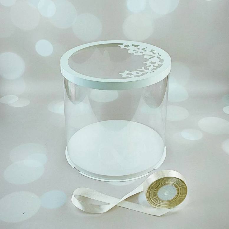 Runde transparente Box D250, h250 mm,weiße, Schneeflocke