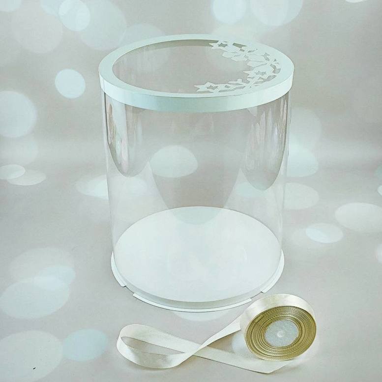 Runde transparente Box D250, h300 mm,weiße, Schneeflocke