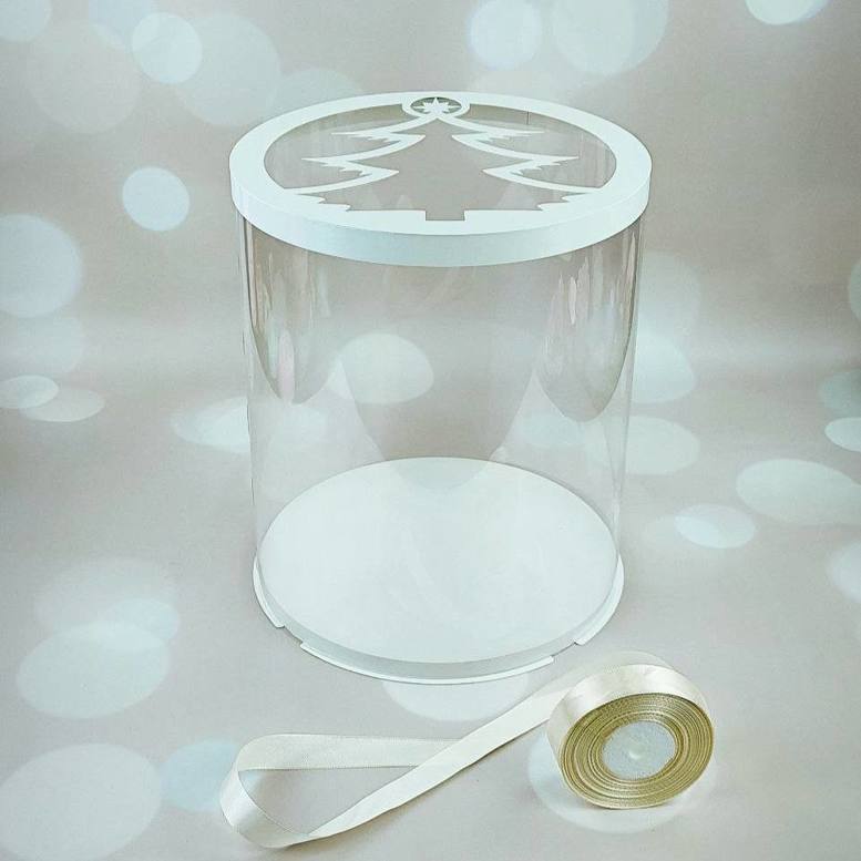 Rohrbox d250, h300 weiß mit transparentem Deckel Tannenbaum