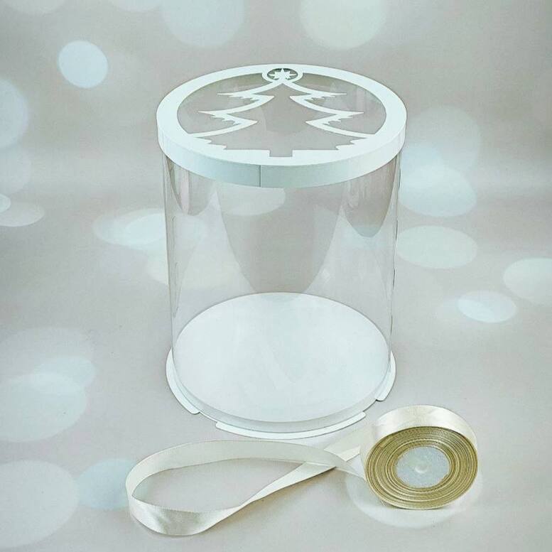 Tube box d250, h400 white with transparent lid Christmas Tree